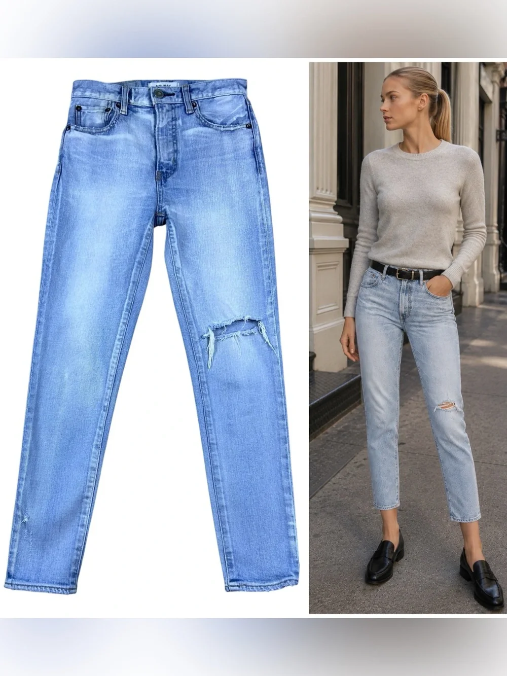 Moussy Vintage Hillrose Skinny Jeans 24 Blue Distressed Japan Preppy Minimalist